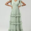 A Line Chiffon Green Bridesmaid Dress with Pleated