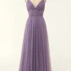 A Line Long Bridesmaid Dress with Ruffles