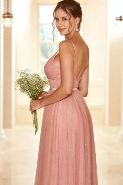 A Line Long Bridesmaid Dress with Ruffles