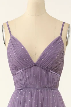 A Line Long Bridesmaid Dress with Ruffles