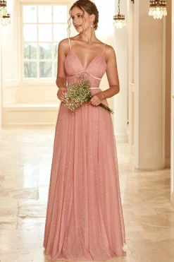 A Line Long Bridesmaid Dress with Ruffles