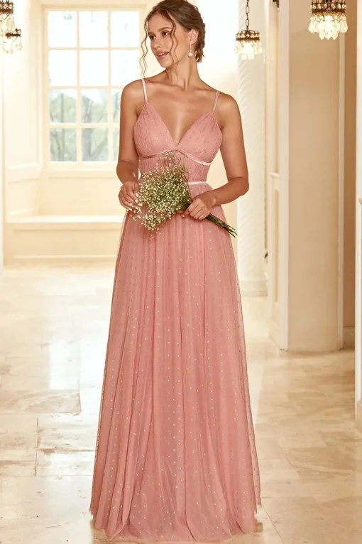 A Line Long Bridesmaid Dress with Ruffles