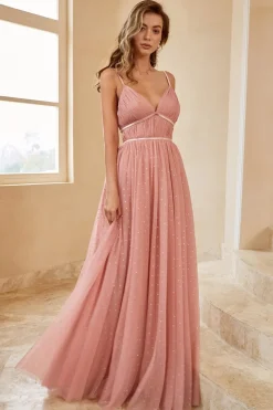 A Line Long Bridesmaid Dress with Ruffles