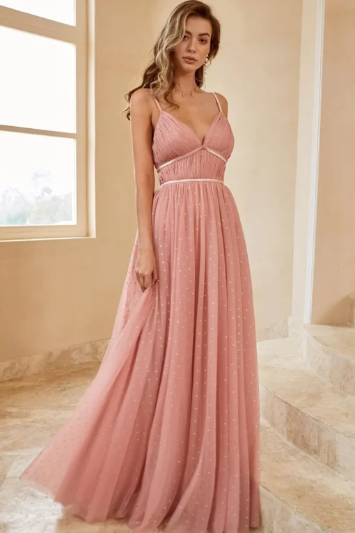 A Line Long Bridesmaid Dress with Ruffles