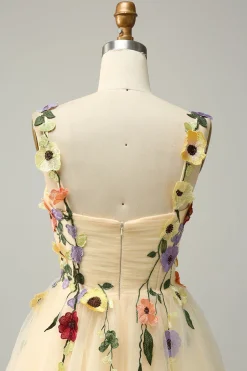 A Line Spaghetti Straps Green Short Prom Dress with Appliques