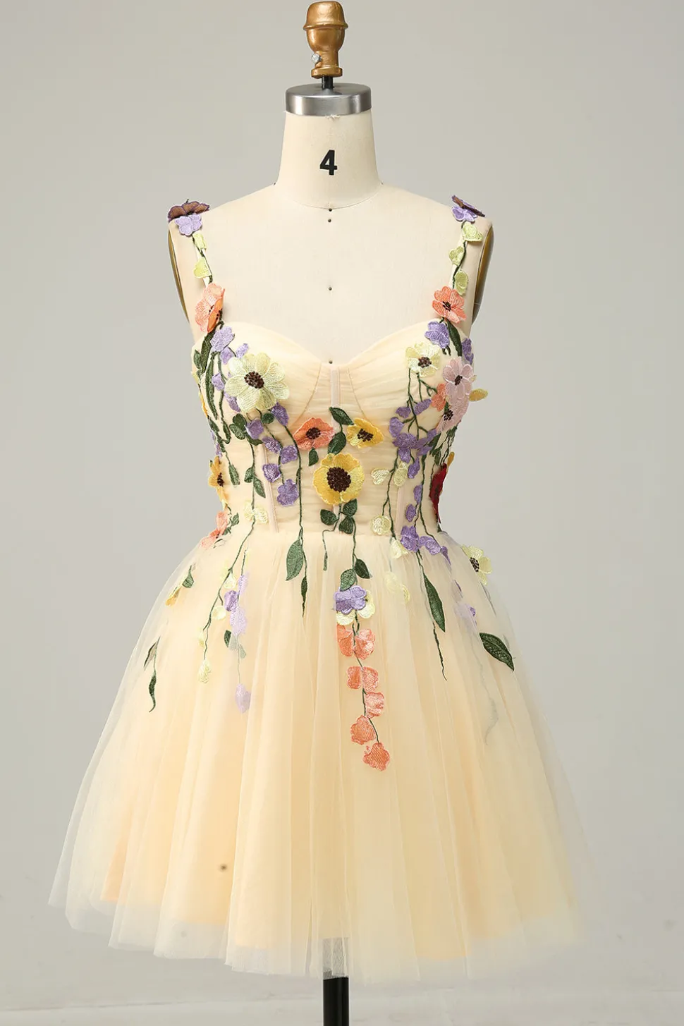 A Line Spaghetti Straps Green Short Prom Dress with Appliques