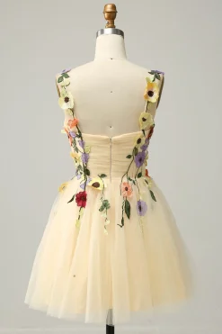 A Line Spaghetti Straps Green Short Prom Dress with Appliques