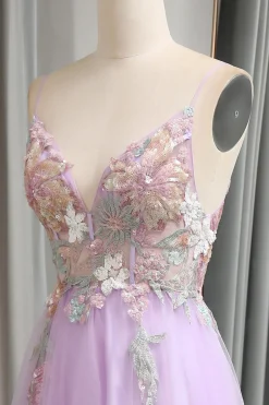 A Line Spaghetti Straps Long Prom Dress with Appliques