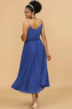A Line Spaghetti Straps Royal Blue Tea Length Bridesmaid Dress