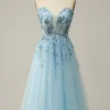 A Line Strapless Beading Corset Prom Dress