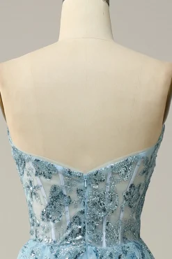 A Line Strapless Beading Corset Prom Dress