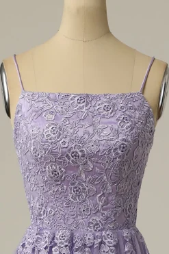 A Line Strapless Light Purple Long Prom Dress with Appliques