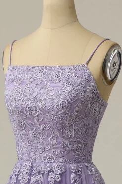 A Line Strapless Light Purple Long Prom Dress with Appliques