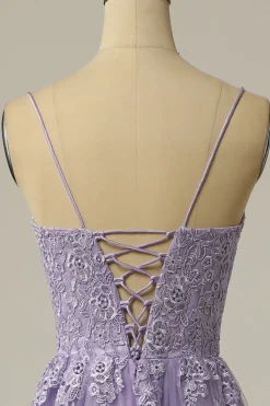 A Line Strapless Light Purple Long Prom Dress with Appliques