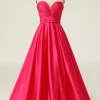 A Line Sweetheart Hot Pink Long Prom Dress with Ruched