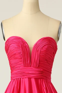 A Line Sweetheart Hot Pink Long Prom Dress with Ruched