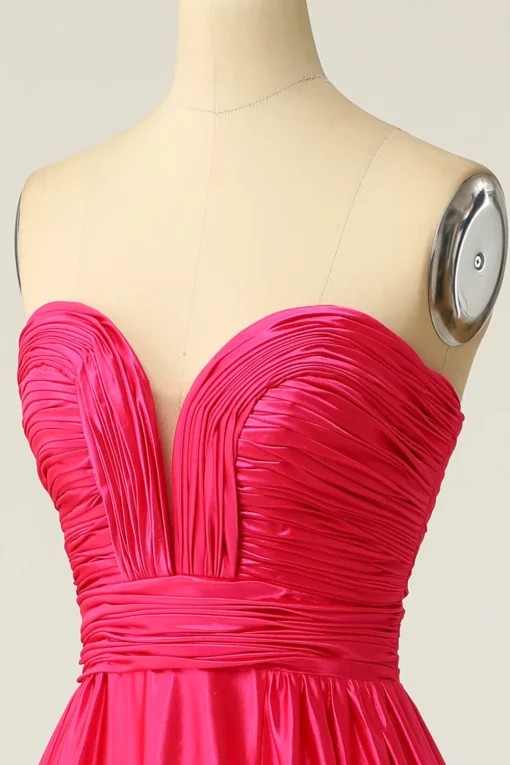 A Line Sweetheart Hot Pink Long Prom Dress with Ruched