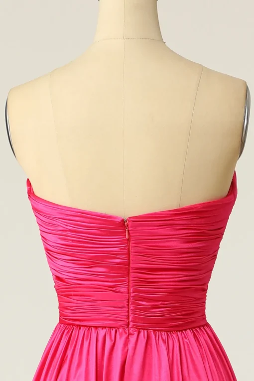 A Line Sweetheart Hot Pink Long Prom Dress with Ruched