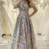 A-Line Mauve Round Neck Prom Dress with Appliques