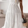 A-Line Midi Summer White Lace Graduation Dress