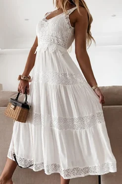 A-Line Midi Summer White Lace Graduation Dress