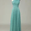 A-Line One Shoulder Sea Glass Long Bridesmaid Dress