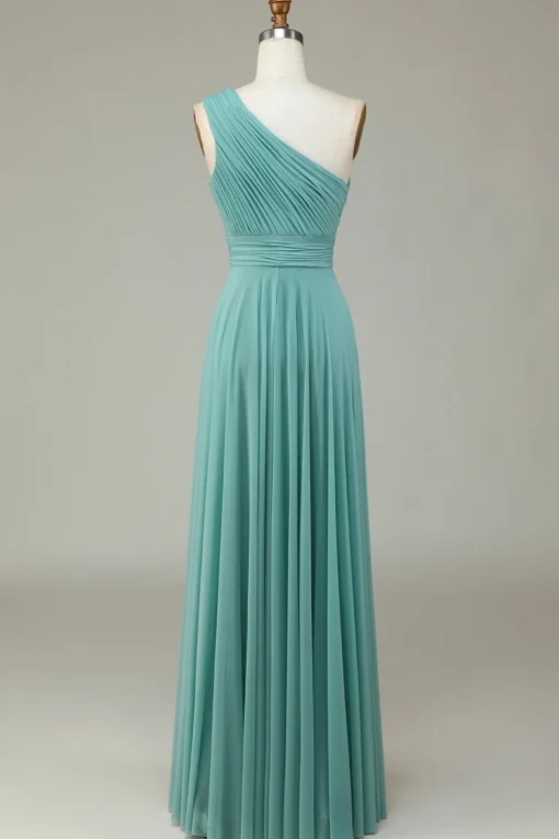 A-Line One Shoulder Sea Glass Long Bridesmaid Dress