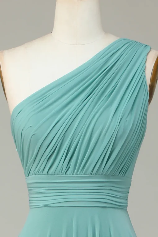 A-Line One Shoulder Sea Glass Long Bridesmaid Dress