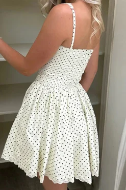 A-Line Spaghetti Straps Mini Graduation Dress with Polka Dots