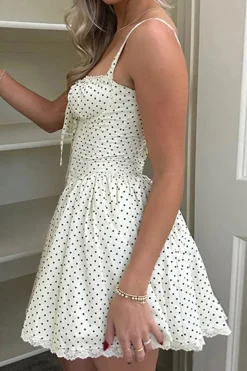 A-Line Spaghetti Straps Mini Graduation Dress with Polka Dots