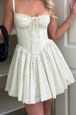 A-Line Spaghetti Straps Mini Graduation Dress with Polka Dots