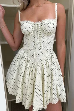 A-Line Spaghetti Straps Mini Graduation Dress with Polka Dots