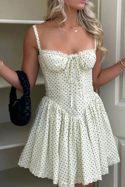 A-Line Spaghetti Straps Mini Graduation Dress with Polka Dots