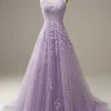 A-Line Spaghetti Straps Purple Long Prom Dress
