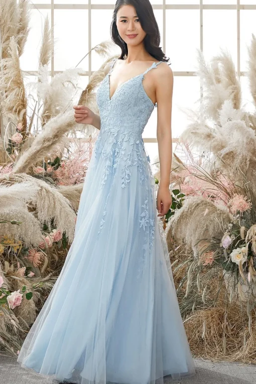 A-Line Spaghetti Straps Purple Long Prom Dress