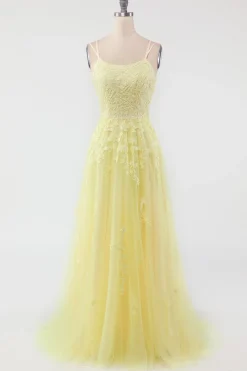 A-Line Spaghetti Straps Purple Long Prom Dress
