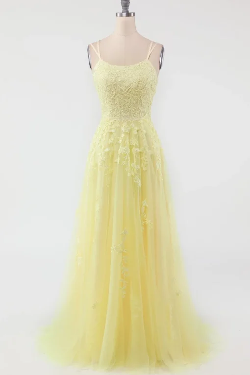 A-Line Spaghetti Straps Purple Long Prom Dress
