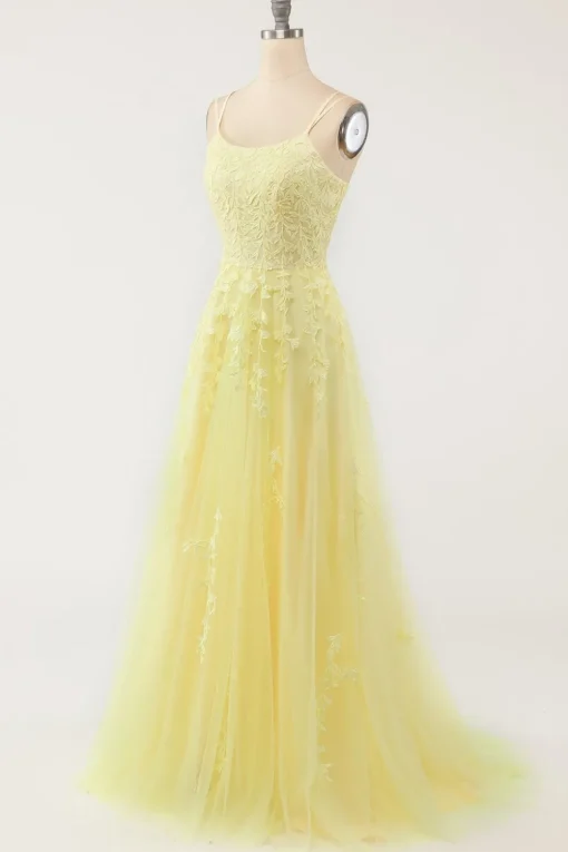 A-Line Spaghetti Straps Purple Long Prom Dress
