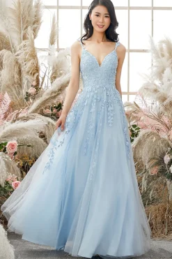 A-Line Spaghetti Straps Purple Long Prom Dress