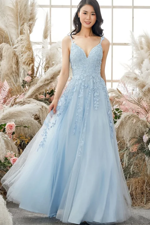 A-Line Spaghetti Straps Purple Long Prom Dress