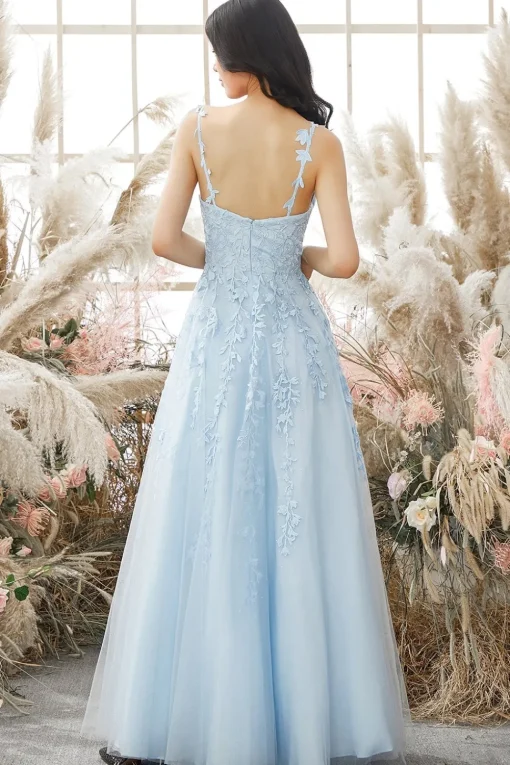 A-Line Spaghetti Straps Purple Long Prom Dress