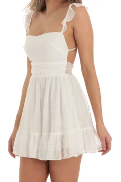 A-Line Square Neck Tie Back Short White Graduation Dress