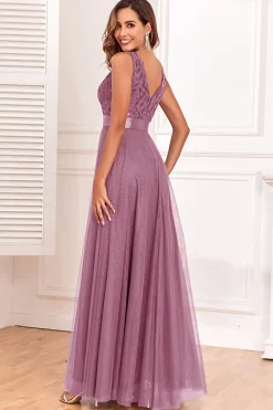A-Line V-Neck Blue Prom Dress