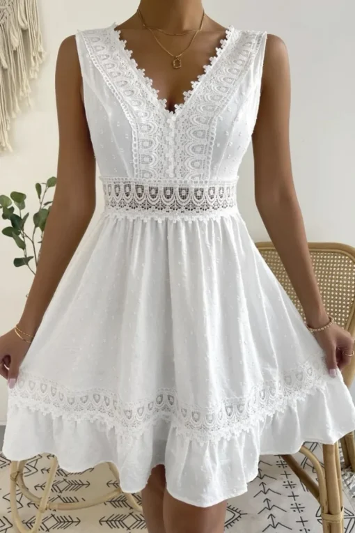 A-Line V-Neck Mini White Summer Graduation Dress
