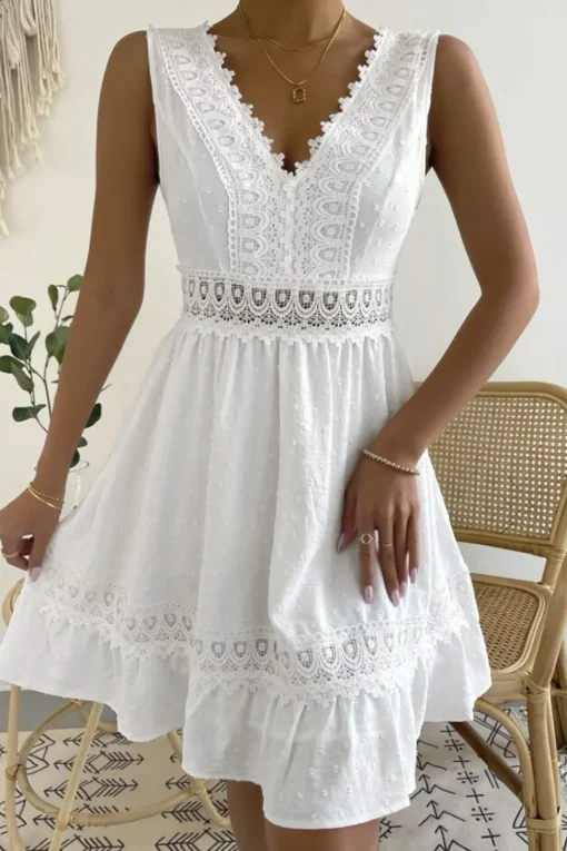 A-Line V-Neck Mini White Summer Graduation Dress