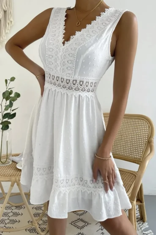 A-Line V-Neck Mini White Summer Graduation Dress
