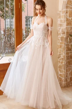 Appliques Tulle Halter Wedding Dress