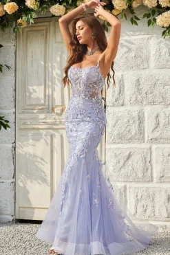 Beaded Purple Tulle Mermaid Prom Dress with Appliques