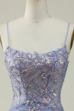 Beaded Purple Tulle Mermaid Prom Dress with Appliques