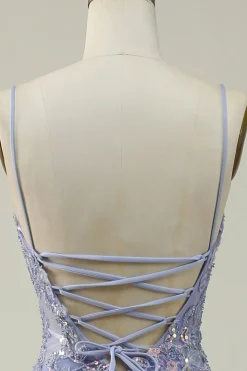 Beaded Purple Tulle Mermaid Prom Dress with Appliques